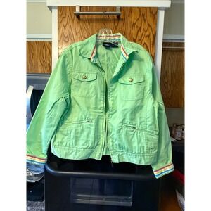 Lighthouse Apparel Lime Green Cotton Zip Up Jacket Rainbow‎ Trim Womens Large